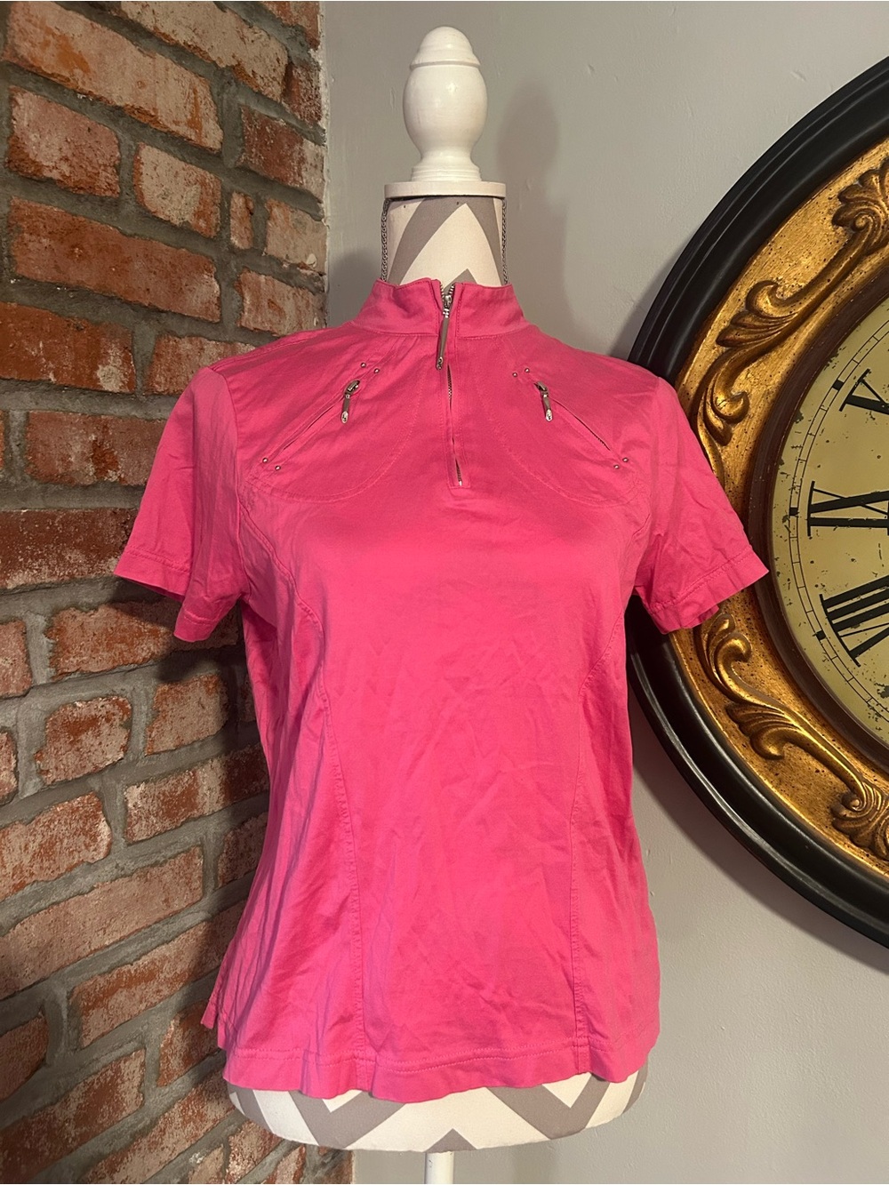 Jamie Sadock • Pink Mock Neck Quarter Zip Tee 100% Cotton